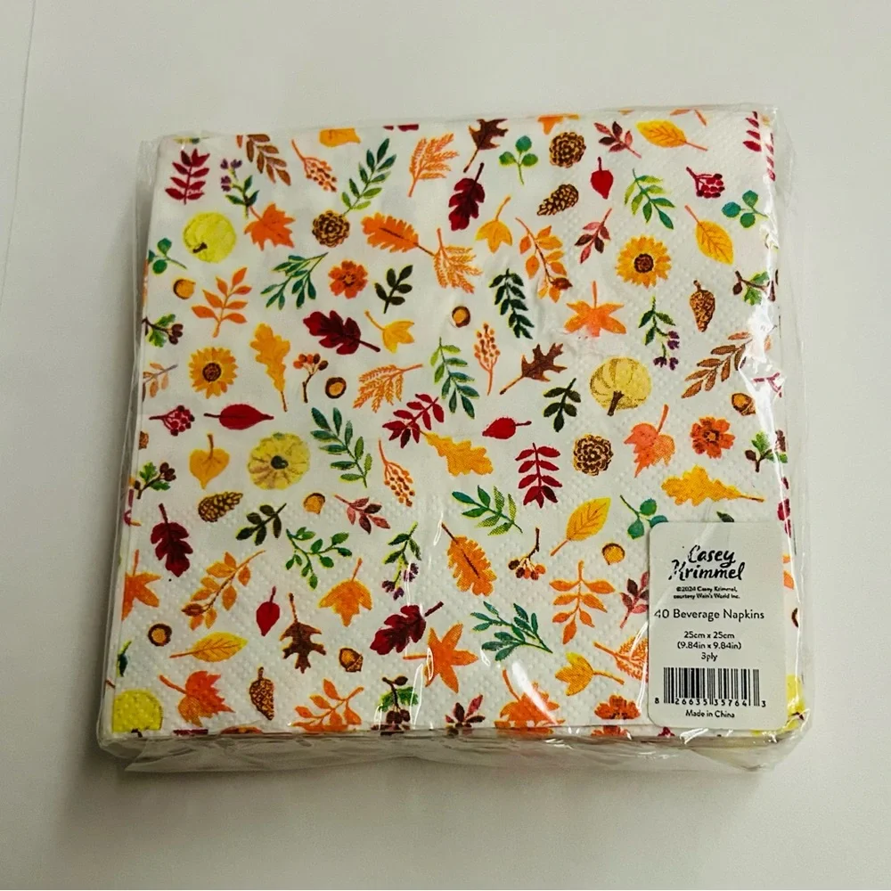 New 3 Packages of Casey Krimmel 40 Paper Beverage Napkins Fall Leaves